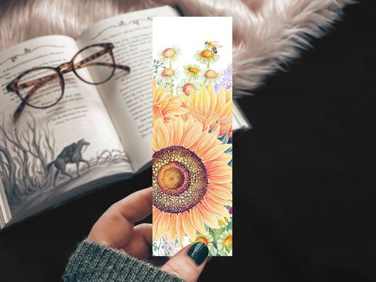 Bee and Sunflower Watercolor Bookmark