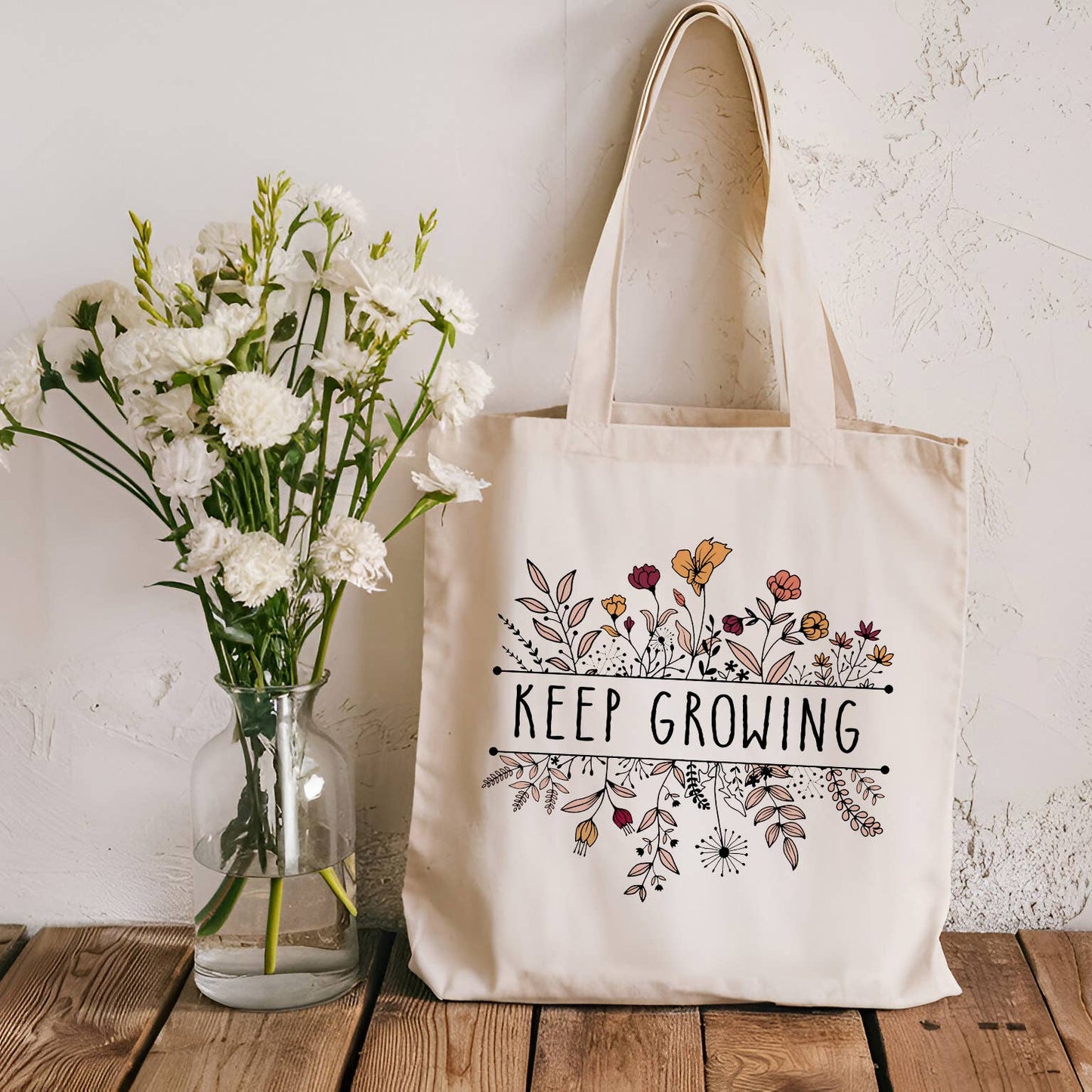 Floral Keep Growing Canvas Tote Bag