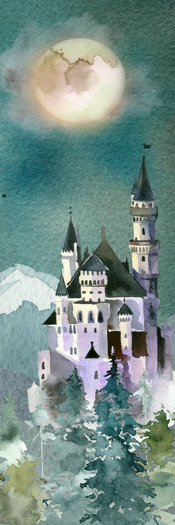 Fantasy Forest Castle Watercolor Bookmark
